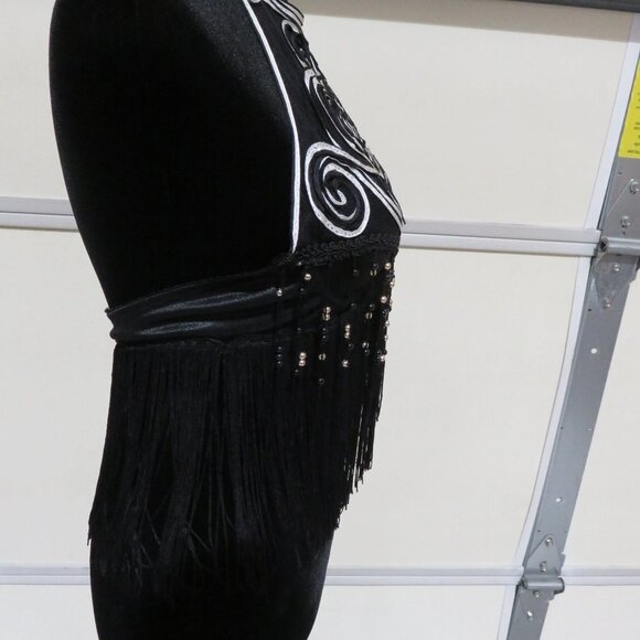 SPADE HALTER TASSLE BRA TOP 36 B CUP BLACK, WHITE, SILVER & MESH INDONESIA MADE - Picture 10 of 13